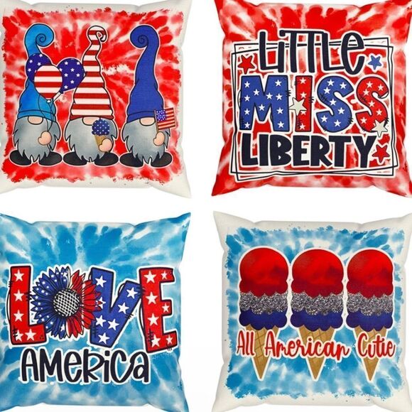 4th Of July Decorations Pillow Covers 18x18 Set Of 4 Memorial Independence Day - Picture 1 of 1